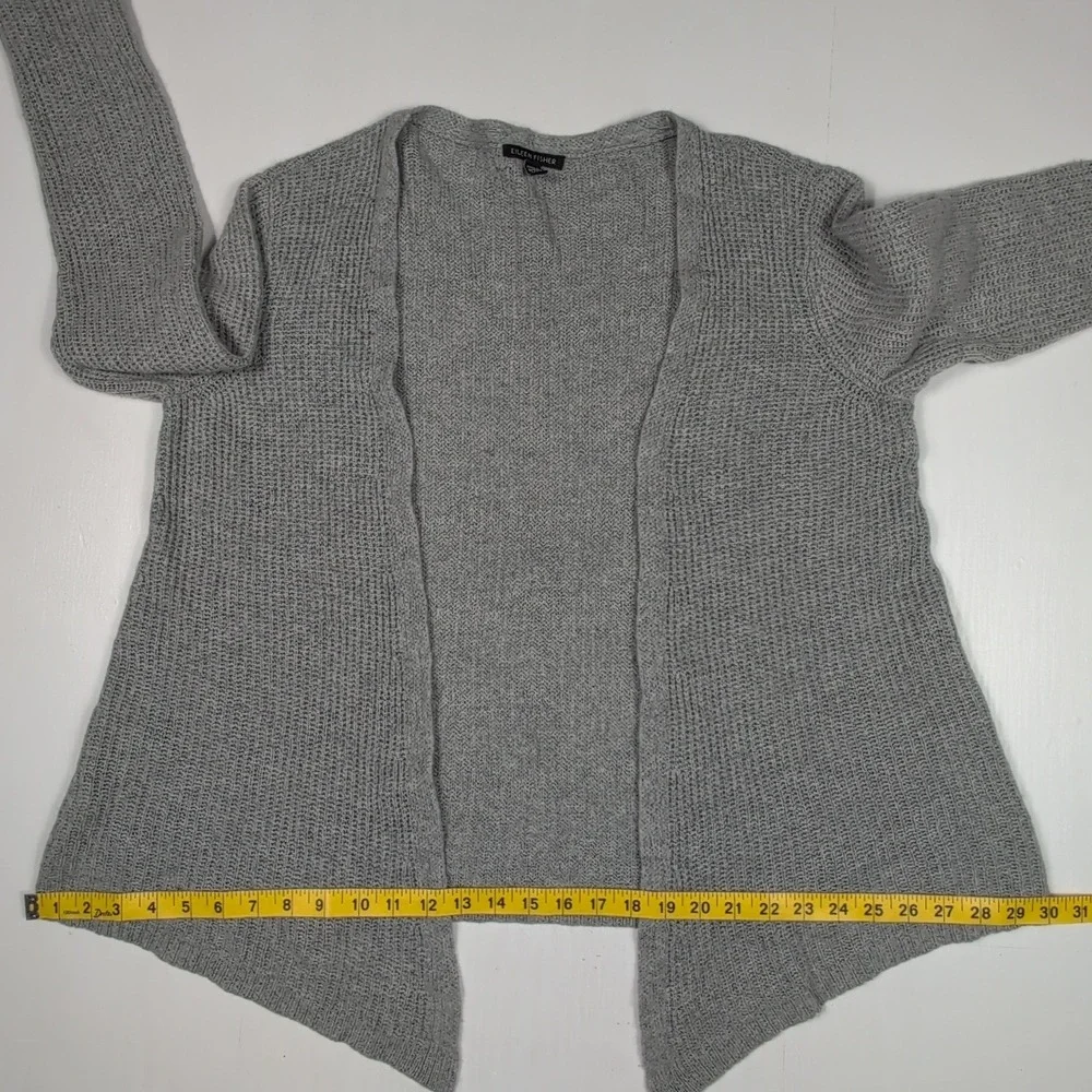 Eileen Fisher 100% Cashmere Grey Open Front Cardigan Sweater Medium Italian Yarn